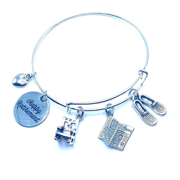 Retirement Charm Bracelet Rocking Chair Newspaper Slippers Charms - Picture 1 of 7